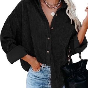 83. Women's Black Corduroy Button-Up Shirt NWOT size large